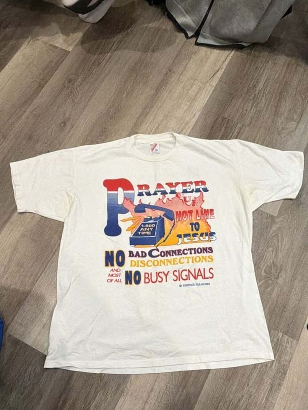Jerzees Prayer Hot Line to Jesus T-Shirt Size XL Vintage White Graphic